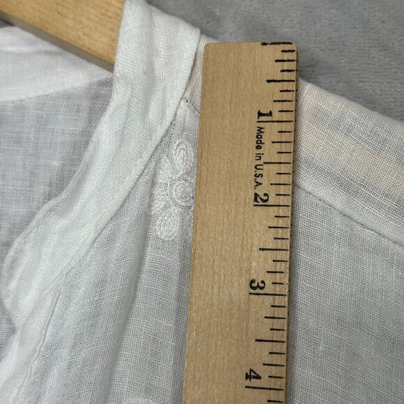 Rosemarine Top Womens Small White 100% Linen Embroidered Floral Roll Tab Sleeve - Picture 8 of 9